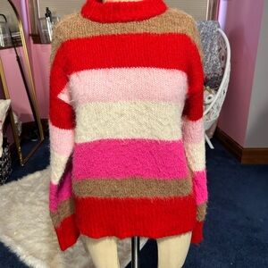 a new day Red, Pink, and Cream Striped Sweater